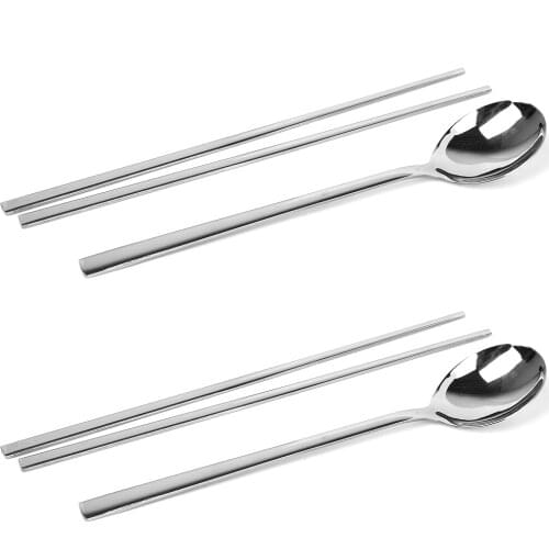 Korean 2 sets Stainless Steel Chopsticks Spoon Tableware Kitchen Supply