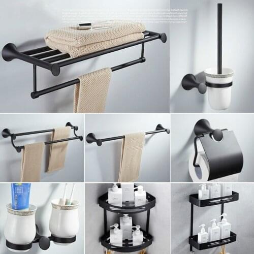 304 stainless steel Nordic style is hardware accessories black frosted towel ring simple double tooth cup double square basket