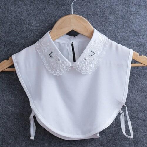 Fashion Womens False Collar Detachable Collar Tips Half Shirt Tops Blouse Crystal Beads Fake Collars White Black Color