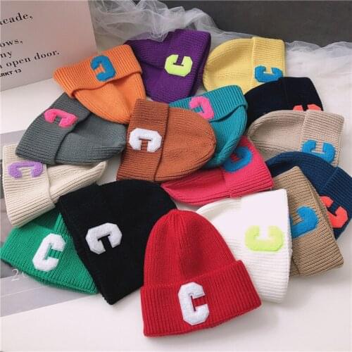 Ins Fashion Winter Korean Student Embroidery Woolen Cap Autumn Hedging Cap Thick Knitted Skullies Hat Hip Hop Sport Ski Hat