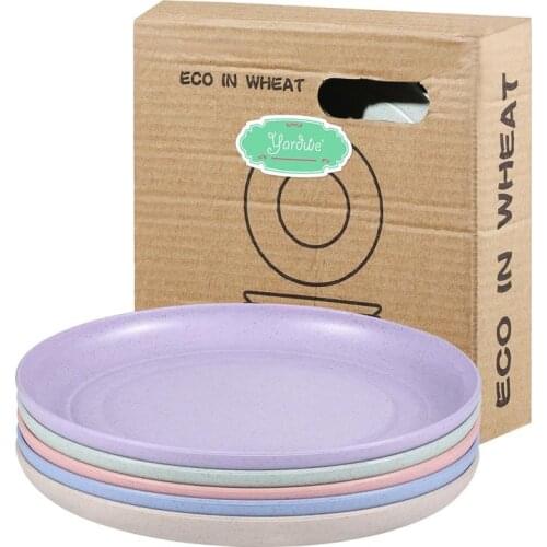 5pcs Wheat Straw Plates Unbreakable Lightweight Dinner Plates Reusable Sturdy Dinnerware Set for Home Kitchen