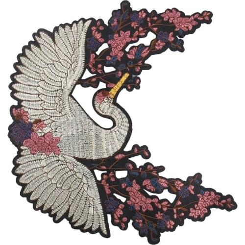 Chinese Style Patches For Clothing Embroidery Applique Sew On Large Red-crowned Crane Birds Decor Diy Embroidered Stickers