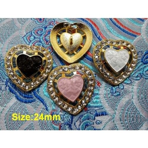 Wholesale 10 pieces Metal Alloy Heart Rhinestones Clothing Overcoat Jacket Buttons Coat Sweater Button Size 24mm Free shipping