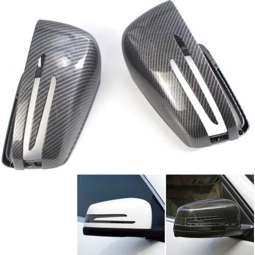 Pair Mirror Cover Cap Carbon Fiber Print For Mercedes Benz W212 W204 W221 09-13