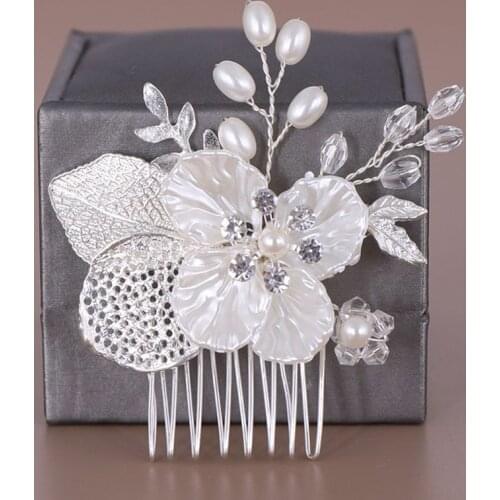 Simple Artificial Pearl Hair Comb Hand-woven Leaves Flower Headdress Bride Wedding Tiara Jewelry Hairpin E56A