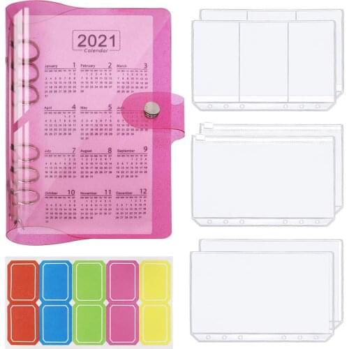 A6 Clear Soft PVC Binder Cover,6-Ring Binder Cover Personal Planner with 6PCS Cash Budget Card Envelopes and 1Pcs Label Sticker