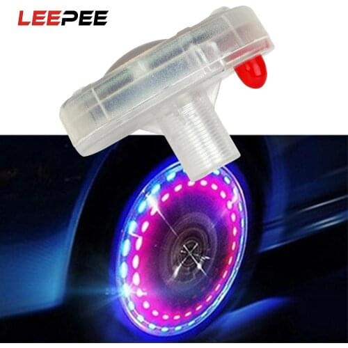 LEEPEE Colorful LED Air Caps Car Bicycles Wheel Light Solar Energy Tire Valve Caps Decor Lamp Valves Car-styling