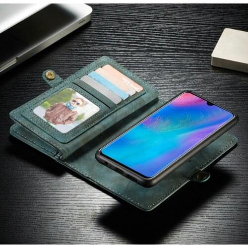Retro PU Leather Wallet Case for Huawei P20 P30 Pro Lite Mate 20 Pro Detachable Magnetic Back Flip Cover Phone Case Zipper Bag