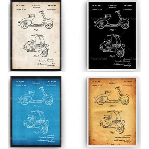 Scooter 1949 Patent Print Moped Wall Art Poster Blueprint Gifts