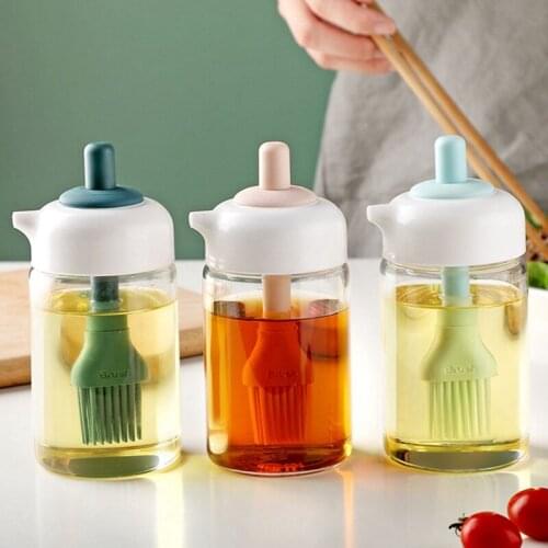 Creative Glass Oil Bottle With Brush Vinegar Bottle Sauce Container Pot Spice Jar Cooking Oil Brush Kitchen Supplies Accessorie