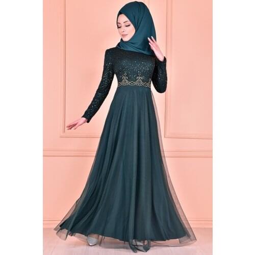 Tül Abiye Zümrüt ASM2205