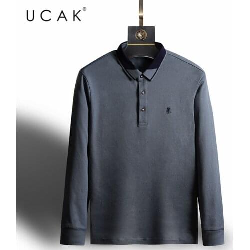 UCAK Brand Solid Color Turn-down Collar T-Shirt Men Clothes Spring New Fashion Arrival Casual Streetwear Cotton T Shirt U5302