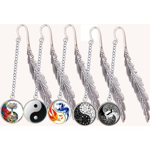Yin Yang Bookmark Reiki Symbols Tai Chi Pendant Dragon Phoenix Eight Diagrams For Notebook Reader Book Marque Page Mate Marker