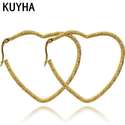 Simple Romantic Heart Hoop Earrings Hollow 4 Sizes Gold Color Jewelry For Women Brinco Feminino Geometric Present Top Quality
