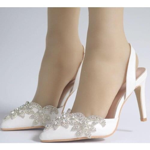 BaoYaFang White Autumn New Arrive Women Pumps High Heels Elegant Heeled Sexy Pointed Toe Slingbacks Wedding Party Dress Shoes
