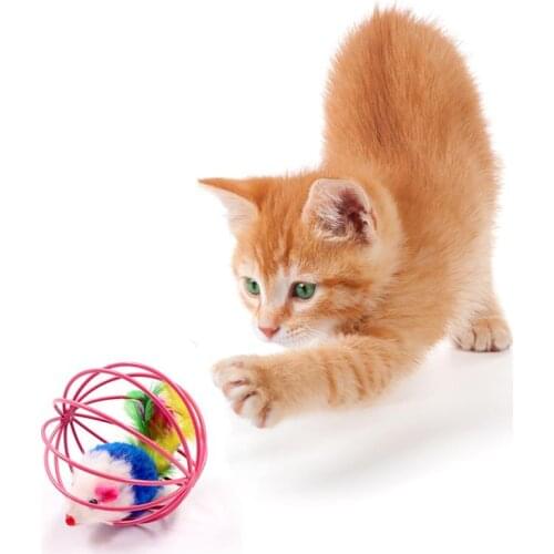 1PC Cat Toy Bell Mouse Cage Toys Plastic Colorful Cat Teaser Toy Pet Supplies Random Color