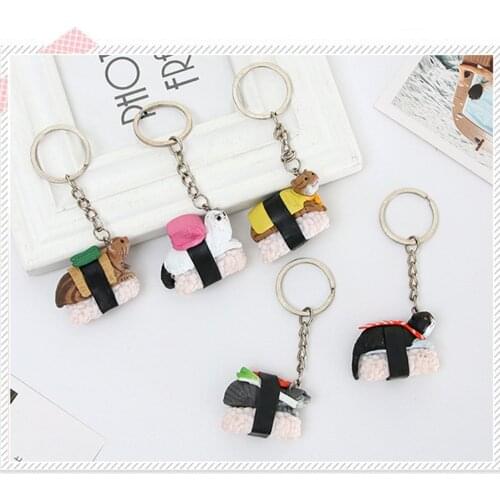 1pc Cartooon Personality Cat and Sushi Men 's Keychain Car Auto Keyring Metal Keychain Key Ring Pendant Silverware Random Color