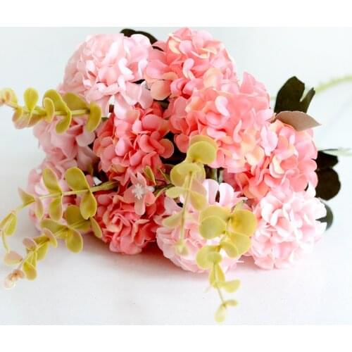 10 Heads Artificial Silk Hydrangea Fake Flowers Bouquet Bunch Party Home Office Decor Wedding Table Decoration Christmas Decor