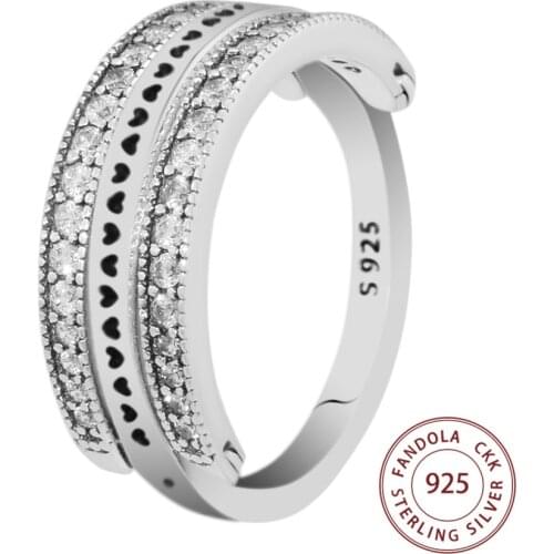 100% Authentic S925 Sterling Silver Clear CZ Flipping Hearts Finger Rings For Women Elegant Fine Jewelry Wholesale