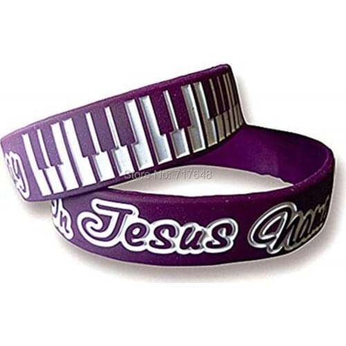 100pcs Religious Christ In Jesus Name I Play Piano Key Musical wristband silicone bracelets free shipping by epacket A