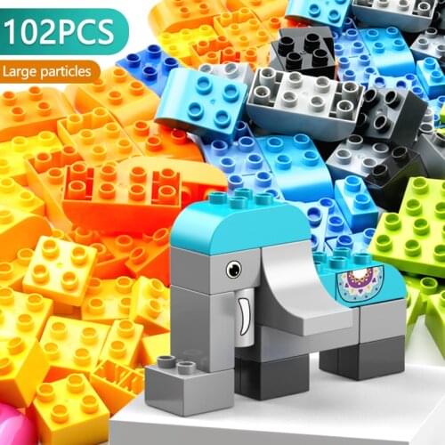 102Pcs Big Size Building Blocks Colorful Bulk Bricks Car Animal Model Learning Toys For Children Gift Sticker