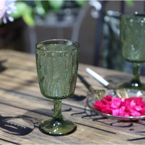 2Pcs Creative Leaf Embossed Wine Glass Home Juice Tea Glass Cup Wedding Party Bar Red Wine Cocktail Goblet Glass Drinkware 350ml