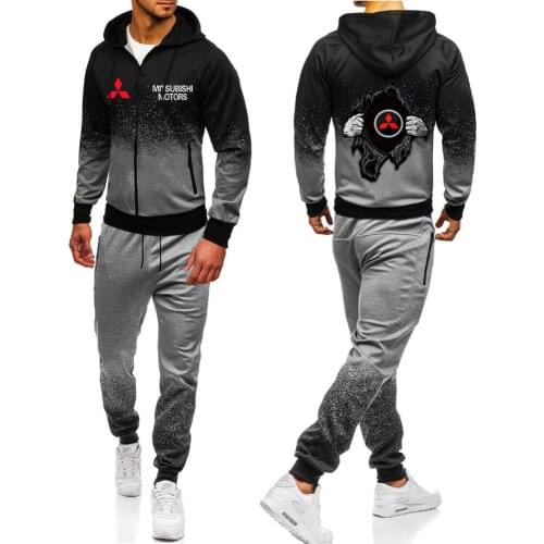 2021Hot Mens Mitsubishi Car Logo Print Set Sport Suits Hip Hop Gradient Hoodies Casual Sweatpant CustomCollege Jacket Sets