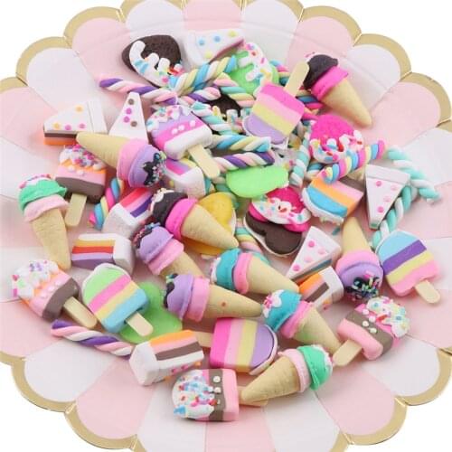 50Pcs Soft clay Ice Cream Mix Series flatback DIY Phone Shell Embellish Kids Hairpin Earring Pendant Jewelry Scrapbook Materials
