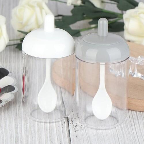 Spice Jar Plastic Condiment Bottles With Spoon Kitchen Seasoning Salt Oil Coffee Beans Container Home Paprika Garlic Storage Box