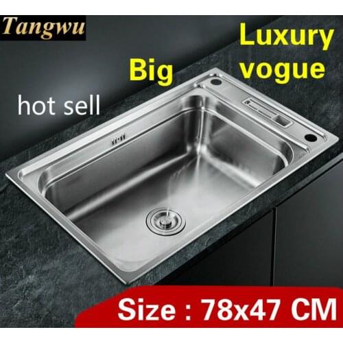 Free shipping Apartment luxury kitchen single trough sink do the dishes vogue 304 stainless steel big hot sell 78x47 CM