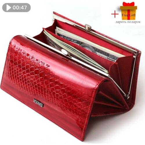 Free Gift Womens Large Magnetic Hasp Genuine Leather Wallet Luxury Brand Design Ladies Card Woman Long Red Big Capacity Clutch