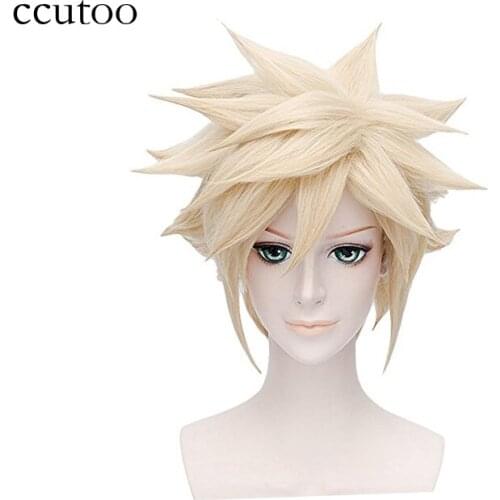 Ccutoo Final Fantasy VII Cloud Strife Mens Short Blonde Fluffy Layered Straight Synthetic Hair Cosplay Wigs FF7