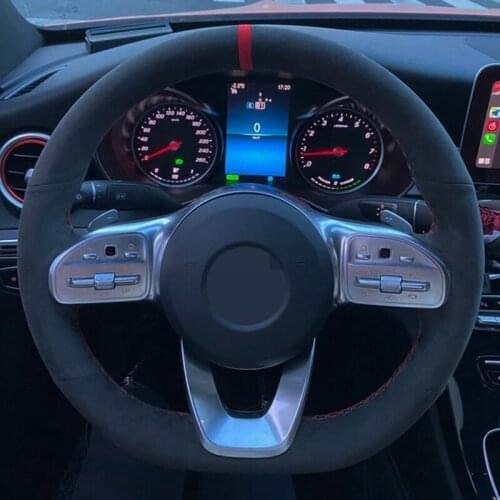Car Steering Wheel Cover Soft Black Suede Non-slip Wrap For Mercedes-Benz A-Class W177 2018-2019 B Class C Class CLS 2018-2020