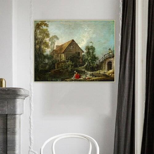 Citon Francois Boucher《The Mill》Canvas Art Oil Painting Artwork Poster Picture Wall Decor Background Home Living room Decoration
