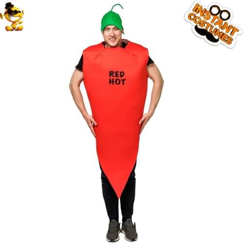 DSPLAY Newly Design Man Red Hot Chilli Pepper Costume Hot Pepper Cosplay Fancy Dress for Carnival Costume