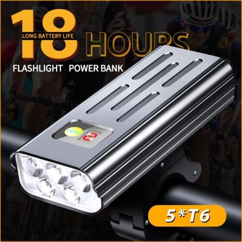 5T6 Flashlight for bike light Led Cycling MTB Road Headlight 5200mAh front Light Bicycle lighting USB Rechargeable Waterproof