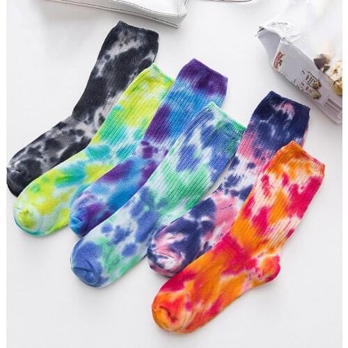 Cotton Fashion Couple Tie-Dyed Breathable Skateboard Soft Middle Tube Socks