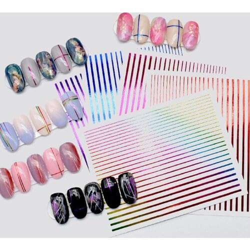 Nail Art Stickers Colorful Patches Sequins Lines Stickers Adhesive Striping Tape Diy Nail Tips Decals Manicure Decoration