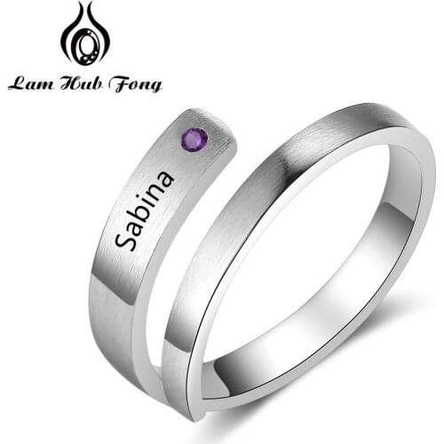 Personalized Name Ring with Birthstone Custom Ring Engraved Name Date Stainless Steel Jewelry Gift for Women(Lam Hub Fong)
