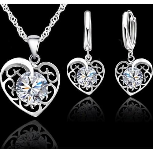 Beautiful Heart Shape Jewelry Sets For Women Love 925 Sterling Silver Cubic Zircon Pendant Hoop Earrings Female Wedding Gifts