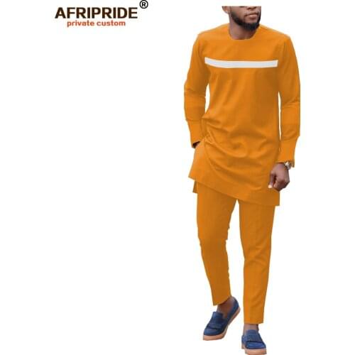 2019 African Men Clothing Set Dashiki Long Sleeve Shirt and Pants Traditional Bazin Outfit 2 Piece tracksuit AFRIPRIDE A1916010
