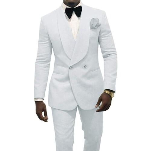 Handsome Double-Breasted Paisley Groom Tuxedos Shawl Collar Men Work Suits 2 pieces Prom/Dinner Blazer Set (jacket+pants+bow)
