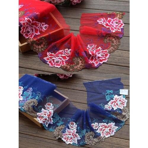 2 Yds Lace Trim Big Flowers Embroidered Tulle Lace 7" Wide Doll Dress Underwear Costume DIY Craft Supplies