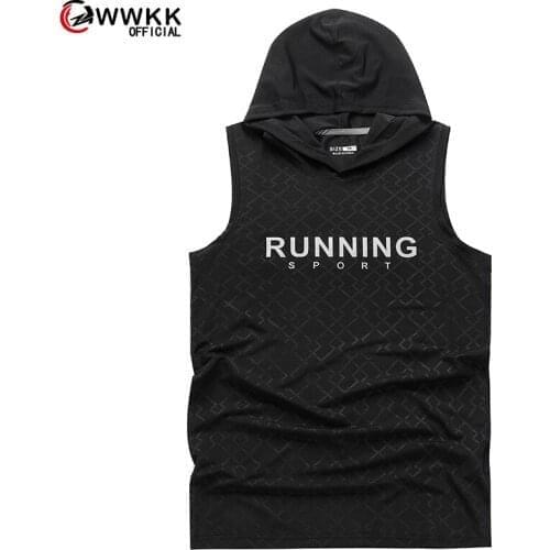 WWKK Men Hoodies Tank Top Sleeveless Muscle Gym Sport Slim Vest Bodybuilding Hooded Streetwear Workout Elastic Men Tank Top