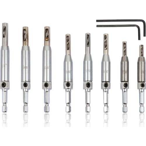 10pcs Core Drill Bit Set Hole Puncher Hinge Tapper Hinge Hardware Drill Bit for Doors Self Centering Woodworking Power Tools