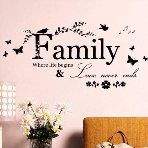 Family Love Never End Quote Wall Decal Wall Lettering Art Words Wall Sticker Home Decor Wedding Decoration Living Room
