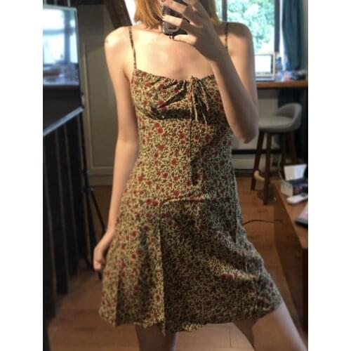 Newest Fashion Ladies Silk Floral Print Spaghetti Strap Mini Casual Dress With Self Tie Drawstring & Creased Effect