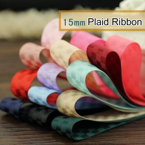 New Solid Color Plaid Ribbon 15mm Elegance series Satin Ribbon DIY bowknot materials for wholesale 5m/lot