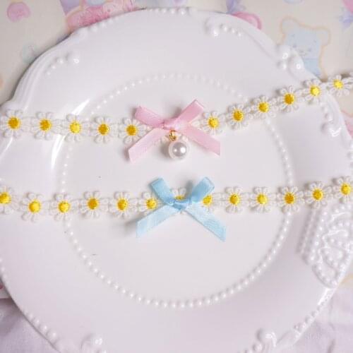 Original Handmade Summer Little Daisy Lace Pearl Pendant Necklace Girl Choker Collar