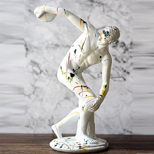 European Style Colored Drawing Graffiti Resin Abstraction Discobolus Statue Creative Living Room Home Decor Accessories